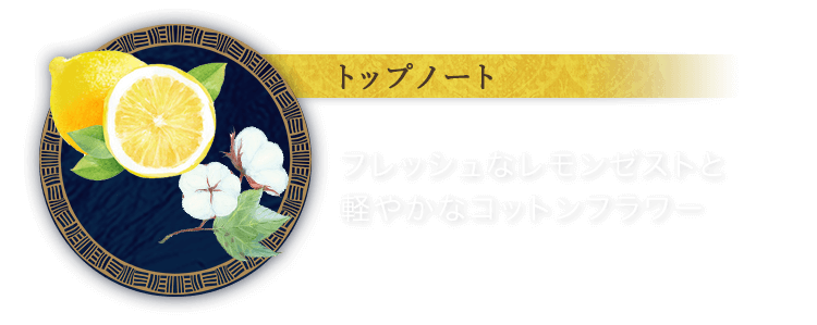 トップノート　フレッシュなレモンゼストと軽やかなコットンフラワー