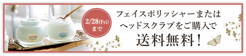 フェイスポリッシャーまたはヘッドスクラブご購入で送料無料！ 2/28(Fri)まで