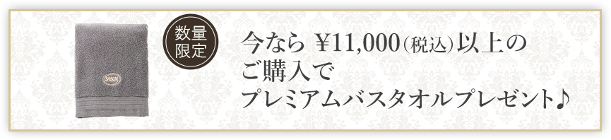 今なら¥11,000(税込)以上のご購入でプレミアムバスタオルプレゼント♪ 数量限定
