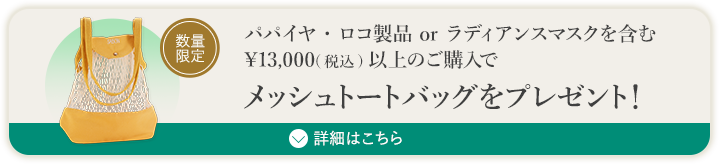 パパイヤ・ロコ製品 or ラディアンスマスクを含む¥13,000(税込)以上のご購入でメッシュトートバッグをプレゼント! 数量限定